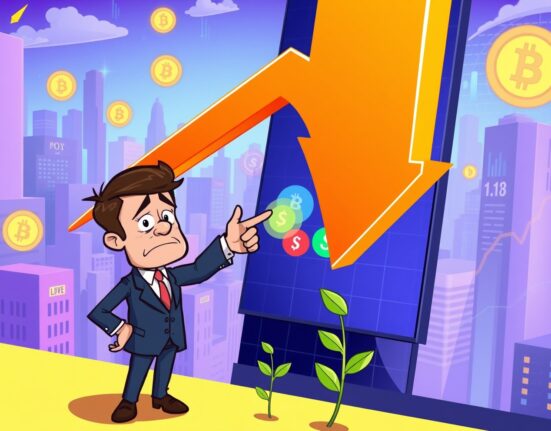 A cartoon illustration warning of potential altcoin downside as market charts plummet.