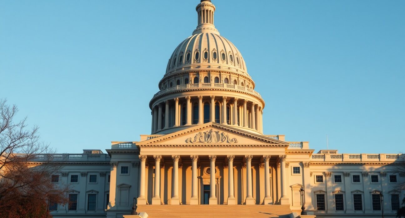 U.S. Capitol building in Washington D.C. at dusk, illustrating legislative news.
