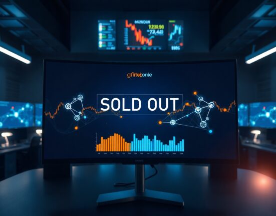 Digital trading dashboard showing a sold-out SpaceX pre-IPO share sale on the Sui blockchain
