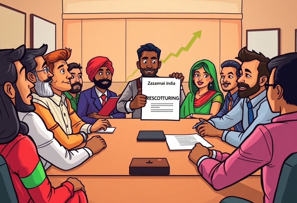 Cartoon illustration showing a positive agreement on the WazirX restructuring plan for user compensation.