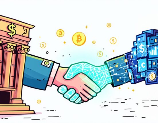 An illustration symbolizing the strategic partnership between WLFI and Vaulta, paving the way for Web3 banking in the U.S. and advancing Web3 banking solutions.