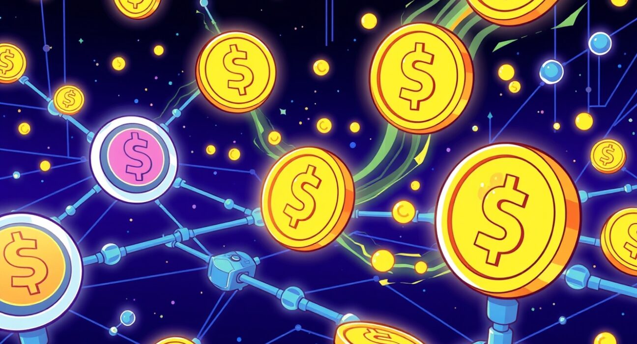 An illustration of digital currencies flowing securely through a network, symbolizing Pieverse's advanced Web3 payment infrastructure and its recent funding success.