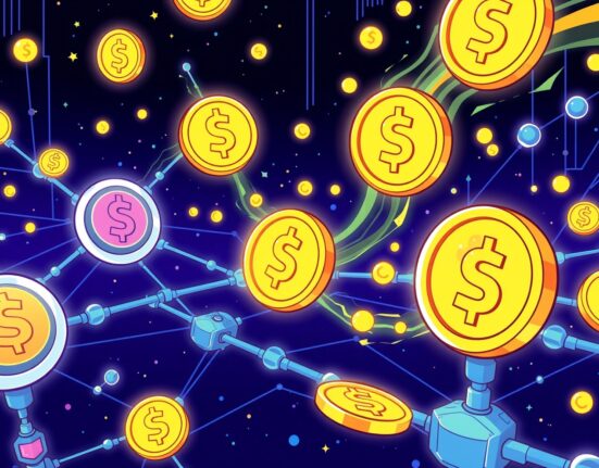 An illustration of digital currencies flowing securely through a network, symbolizing Pieverse's advanced Web3 payment infrastructure and its recent funding success.