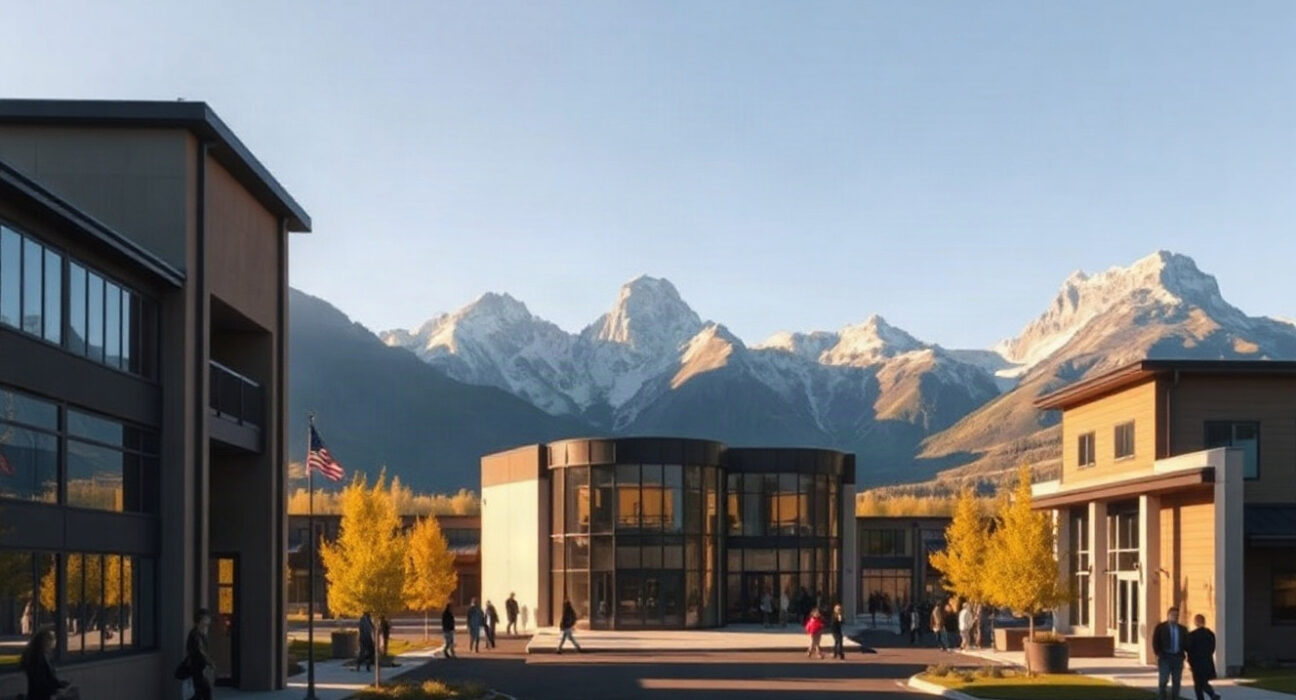 Jackson Hole valley with conference center and Grand Tetons, site of the Federal Reserve's annual economic symposium