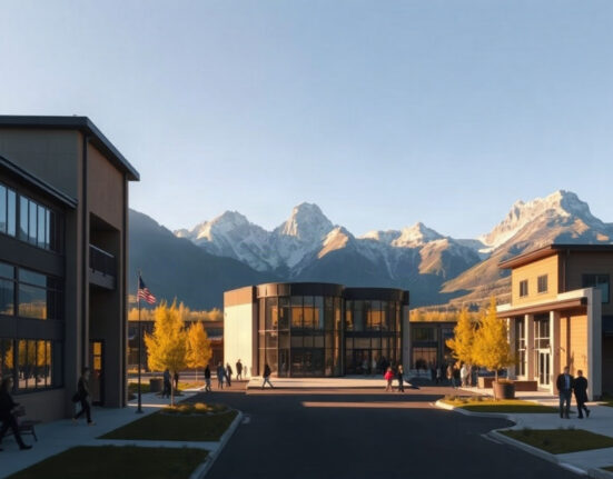 Jackson Hole valley with conference center and Grand Tetons, site of the Federal Reserve's annual economic symposium