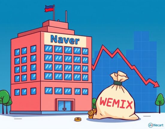 Illustration of Naver's significant write-off on WEMIX tokens, depicting a corporate setback.
