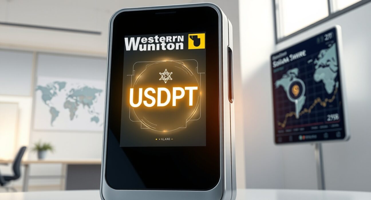 Western Union stablecoin USDPT digital payment terminal with Solana blockchain and SWIFT network integration