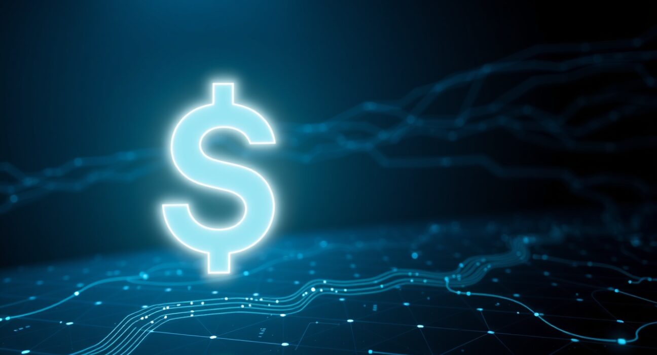 Digital illustration of a large USDT stablecoin transfer on a network grid