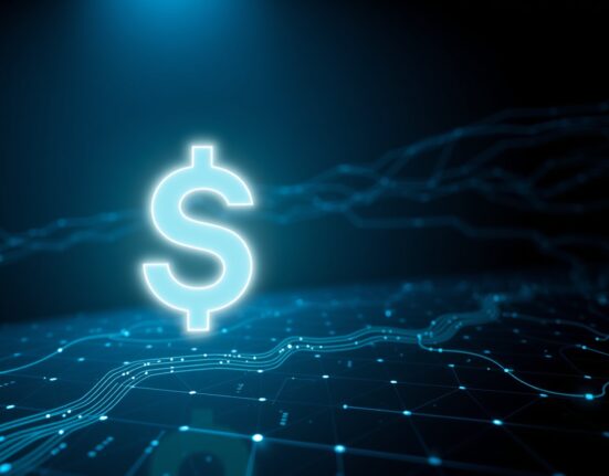 Digital illustration of a large USDT stablecoin transfer on a network grid