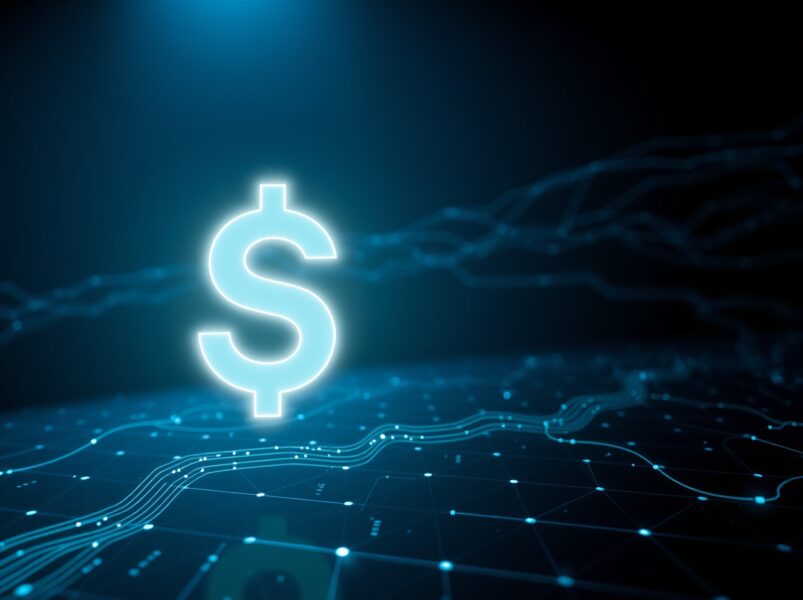 Digital illustration of a large USDT stablecoin transfer on a network grid