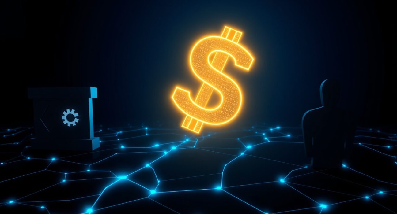 Digital illustration of a large stablecoin transfer across a blockchain network, symbolizing a $220 million SUSDS transaction.