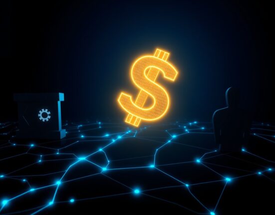 Digital illustration of a large stablecoin transfer across a blockchain network, symbolizing a $220 million SUSDS transaction.