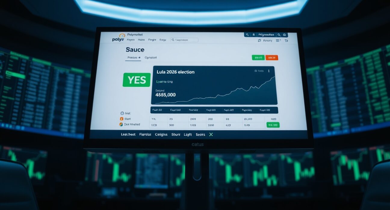Polymarket trading interface showing a large bet on Lula winning the 2026 Brazilian election.