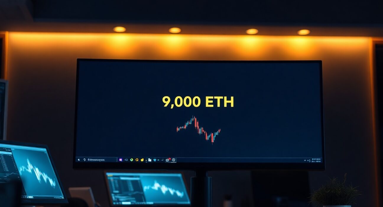 A monitor showing a cryptocurrency exchange interface with a large Ethereum transaction confirmation.