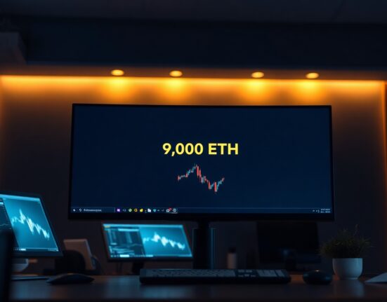 A monitor showing a cryptocurrency exchange interface with a large Ethereum transaction confirmation.