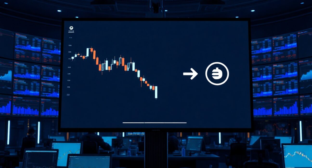 Cryptocurrency trading screen showing a whale transfer to an exchange, with a downward chart trend.