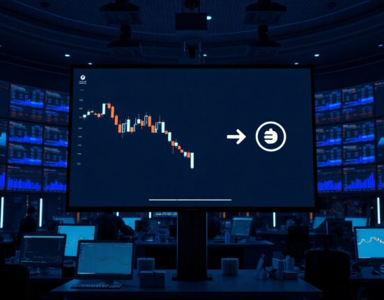 Cryptocurrency trading screen showing a whale transfer to an exchange, with a downward chart trend.