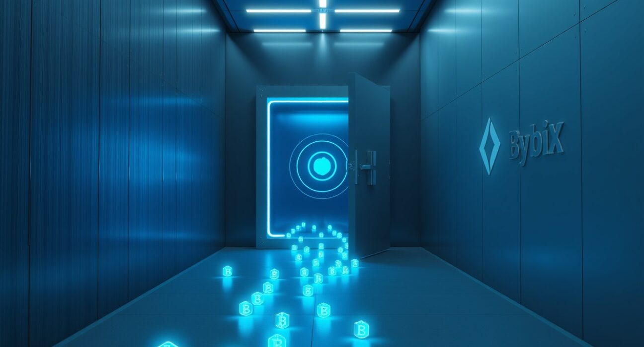 Digital vault with glowing LIT tokens flowing from exchange logos, representing a large whale transfer.
