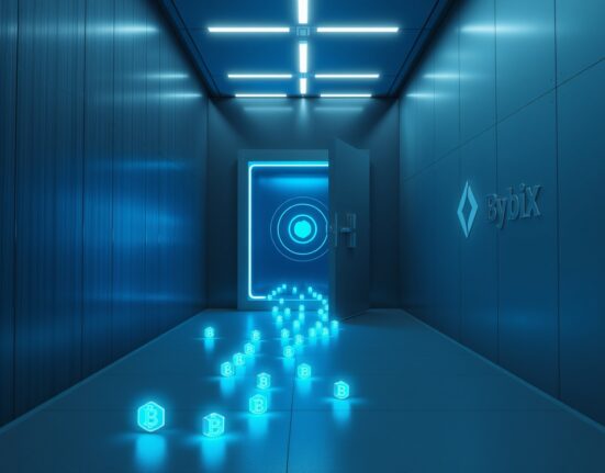 Digital vault with glowing LIT tokens flowing from exchange logos, representing a large whale transfer.