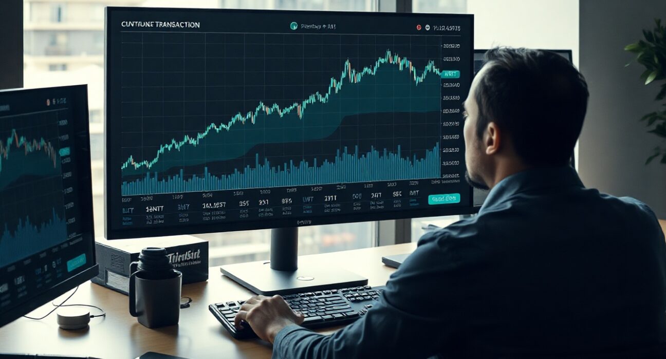 Analyst reviewing cryptocurrency whale transfer charts for Litentry and Mantle on a monitor.