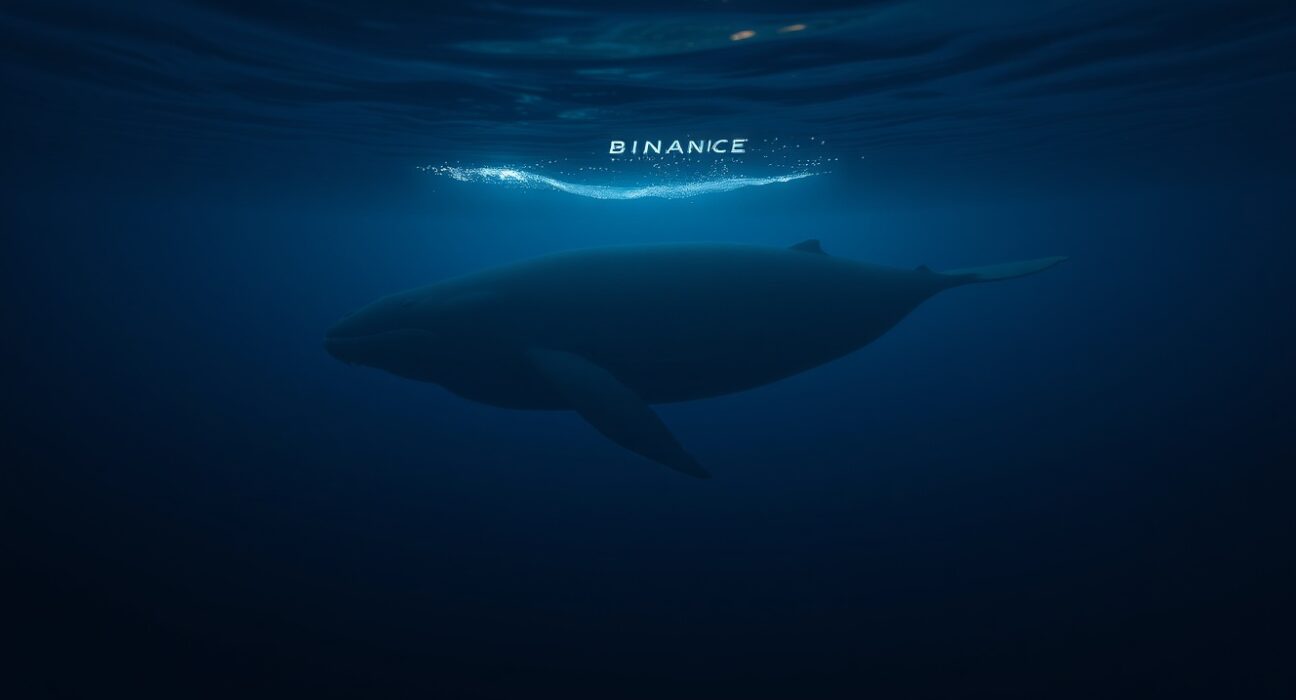 Whale swimming underwater representing a large cryptocurrency holder withdrawing WLFI tokens from Binance exchange.