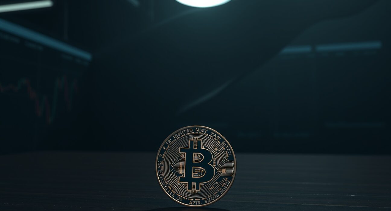 Bitcoin coin with whale shadow symbolizing large investors driving market rally