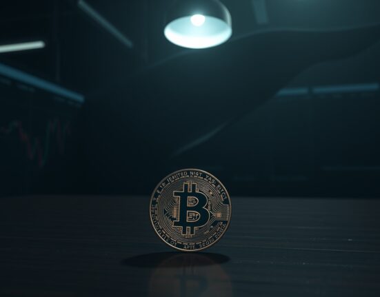 Bitcoin coin with whale shadow symbolizing large investors driving market rally