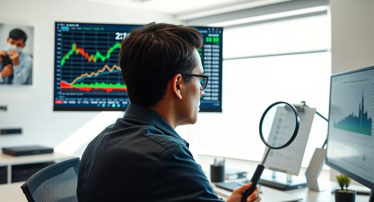 Financial analyst reviewing foreign exchange rate charts on a computer screen