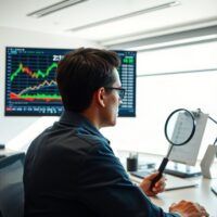 Financial analyst reviewing foreign exchange rate charts on a computer screen
