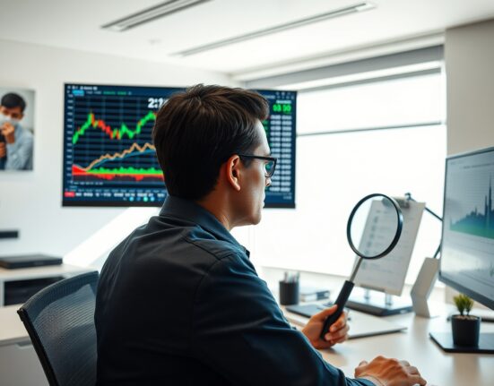 Financial analyst reviewing foreign exchange rate charts on a computer screen
