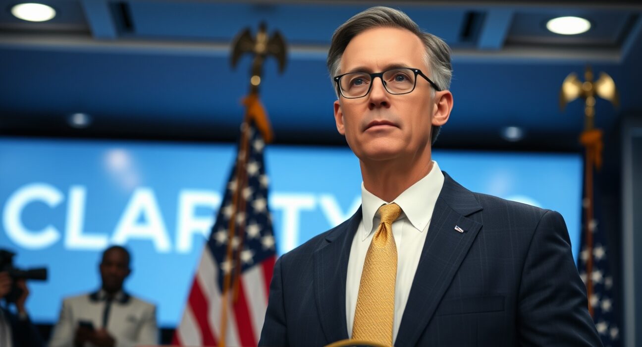 Patrick Witt, White House Cryptocurrency Committee Executive Director, speaking at a press briefing about the CLARITY Act.
