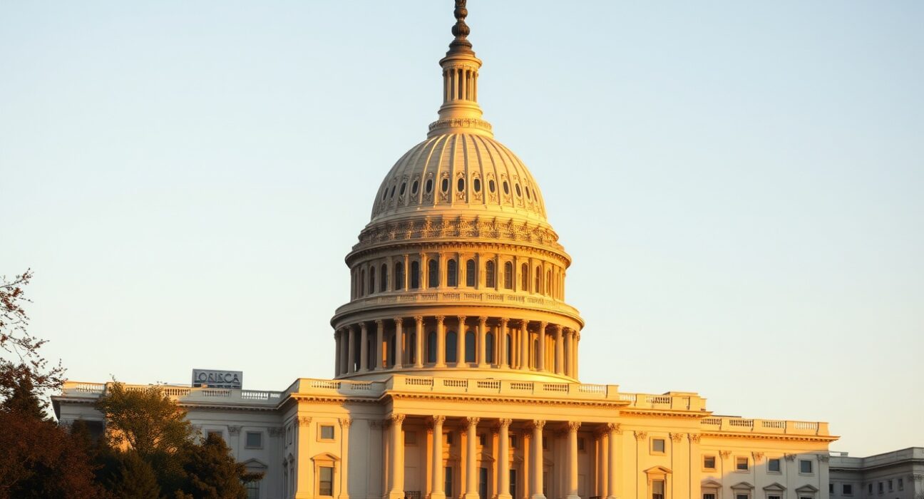 U.S. Capitol building during golden hour, symbolizing legislative negotiations on crypto regulation.