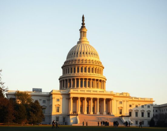 U.S. Capitol building during golden hour, symbolizing legislative negotiations on crypto regulation.