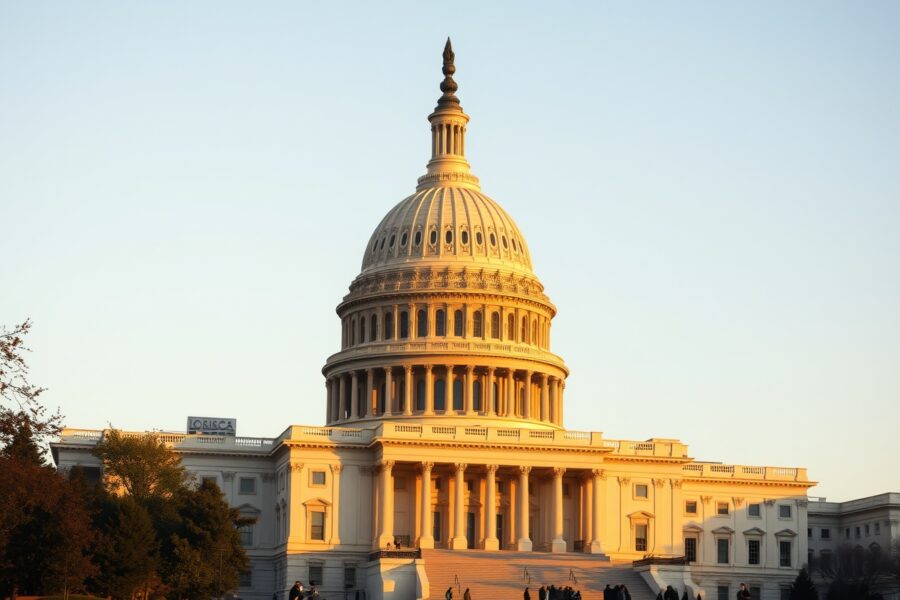 U.S. Capitol building during golden hour, symbolizing legislative negotiations on crypto regulation.
