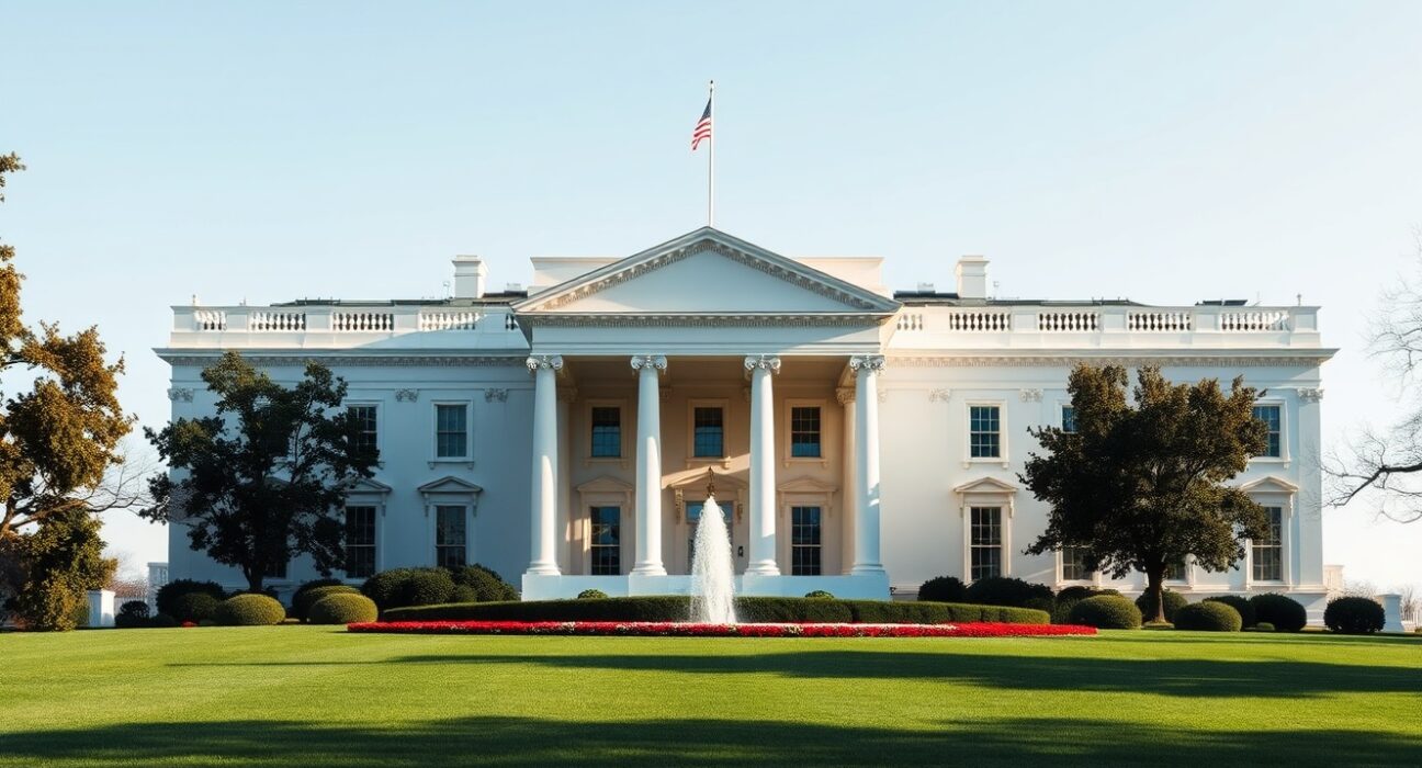 White House building on a sunny day, representing the Biden administration's agreement on the Clarity Act crypto bill.