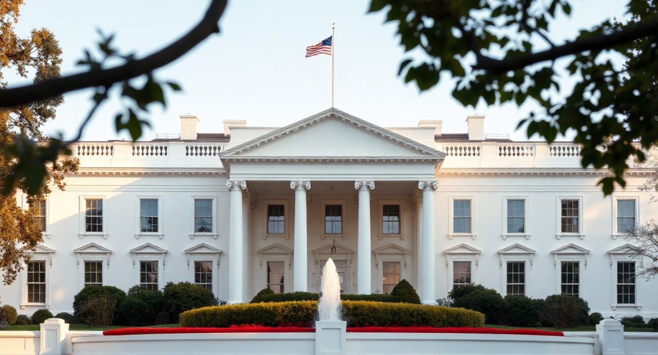 White House building under clear sky, symbolizing administration's push for crypto legislation.