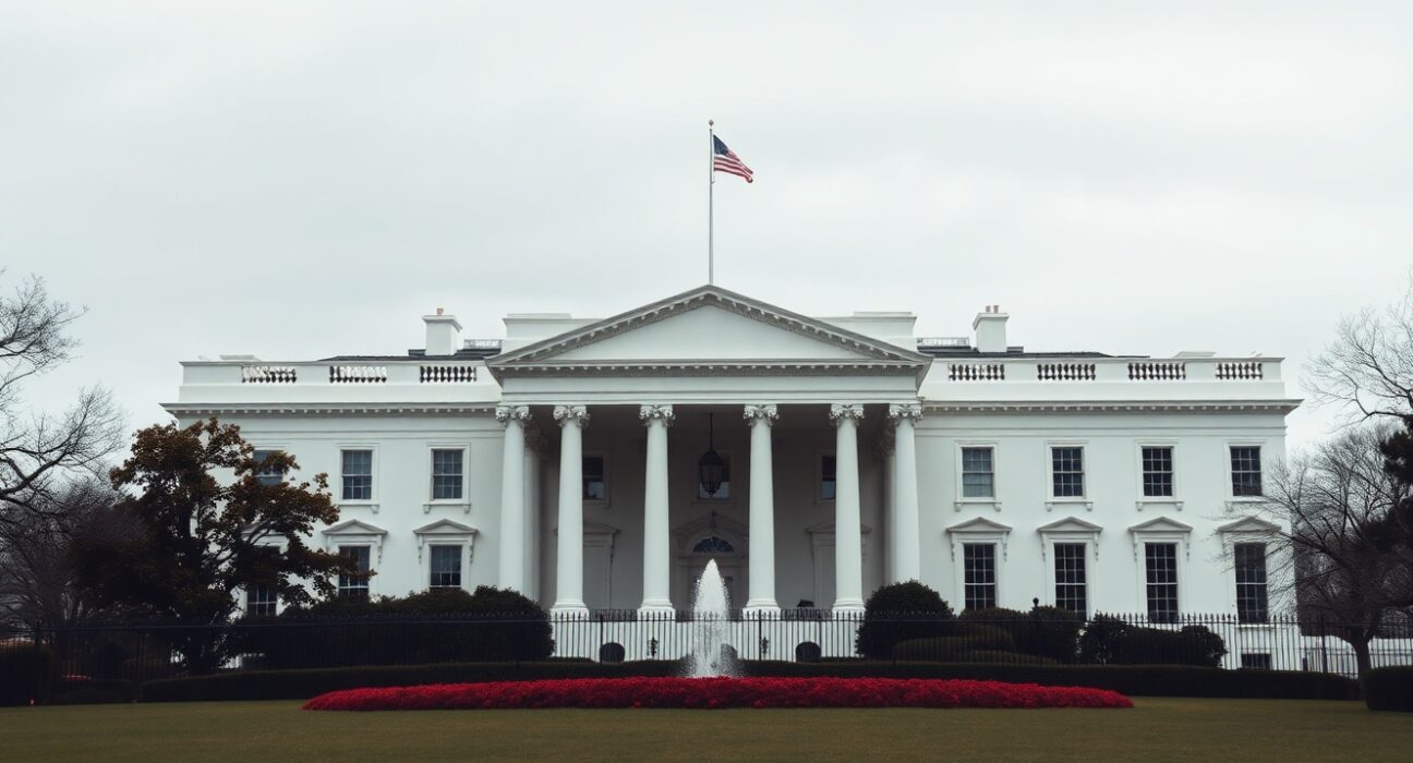 The White House building in Washington D.C. under overcast skies.