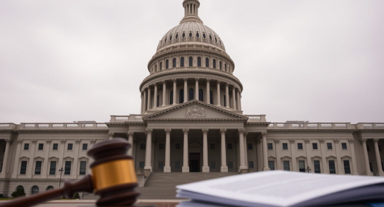 U.S. Capitol building under overcast sky, symbolizing political dispute over SEC and CFTC nominations.