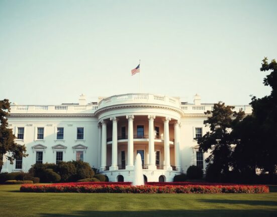 White House building exterior on a clear day, representing the seat of the U.S. government and the subject of political news coverage.