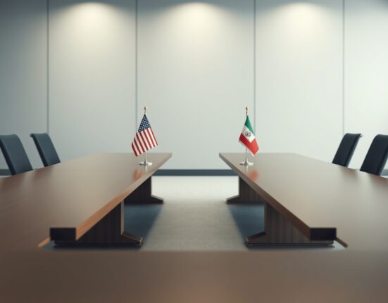 Diplomatic tables with US and Iran flags symbolizing potential White House talks with Iran.