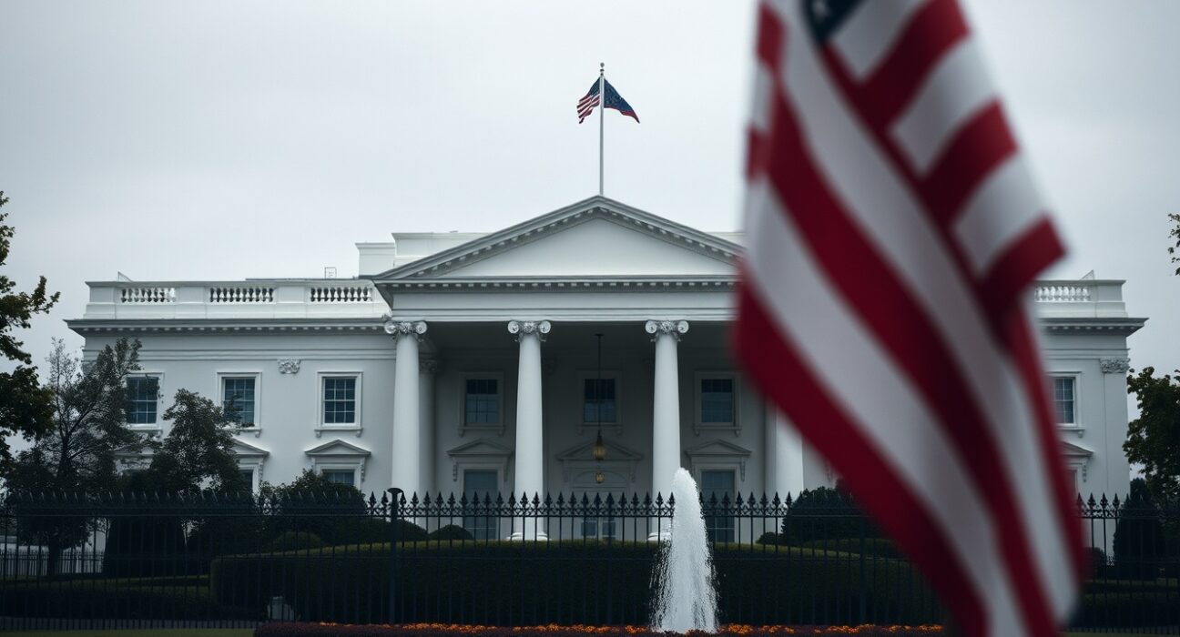White House building under overcast sky, representing diplomatic tension with Iran