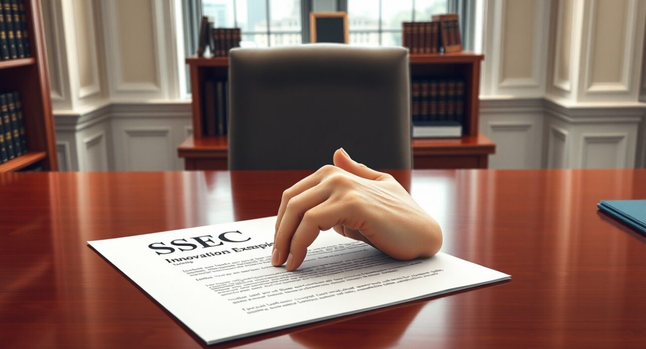 SEC innovation exemption document under review in a White House office setting.