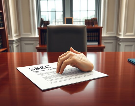 SEC innovation exemption document under review in a White House office setting.