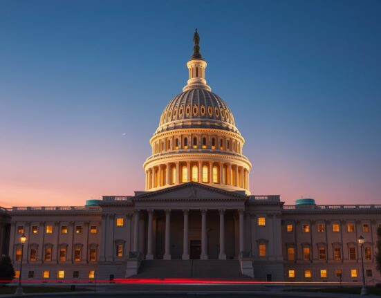 United States Capitol building at dusk representing stablecoin regulation negotiations in Washington D.C.