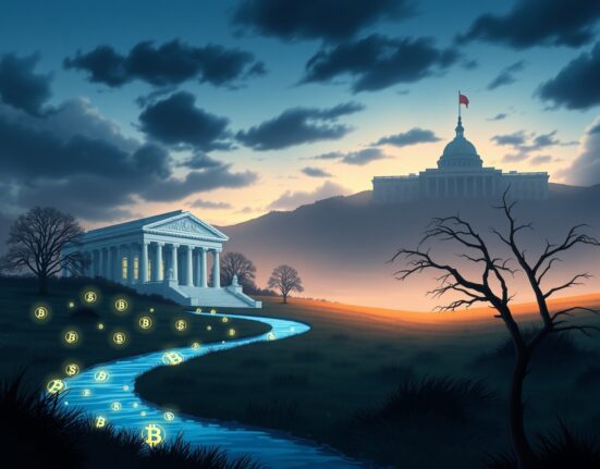 Symbolic representation of the White House denying a presidential pardon for Sam Bankman-Fried and FTX.