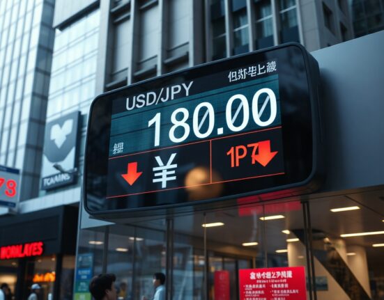 Currency exchange board in Tokyo showing USD/JPY at 180 in 2026