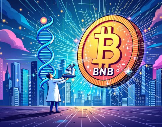 Illustrating Windtree's groundbreaking BNB acquisition, bridging biotech innovation with the crypto market.