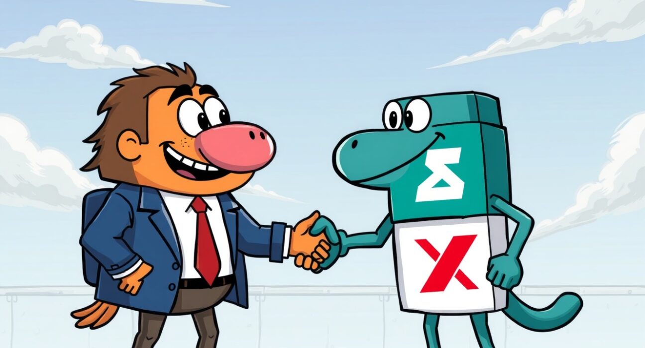Cartoon mascots representing Wintermute and Binance shaking hands, signifying no Wintermute Binance lawsuit after the October event.