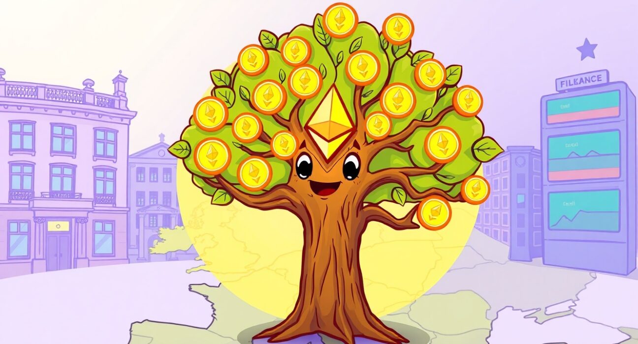 A wise tree symbolizing WisdomTree's revolutionary stETH ETP offering pure staked Ethereum exposure in Europe.