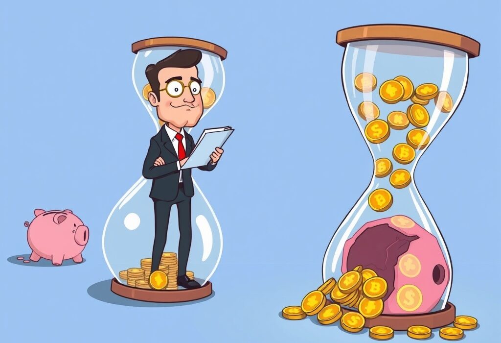 Cartoon showing 3AC liquidator Teneo managing WLD sales from an hourglass, symbolizing controlled asset offloading during bankruptcy.